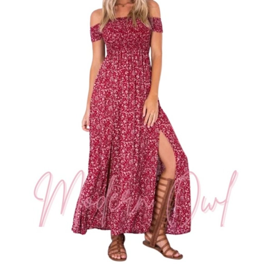 🚒Off The Shoulder Maxi Dress with Slit - Picture 2 of 4